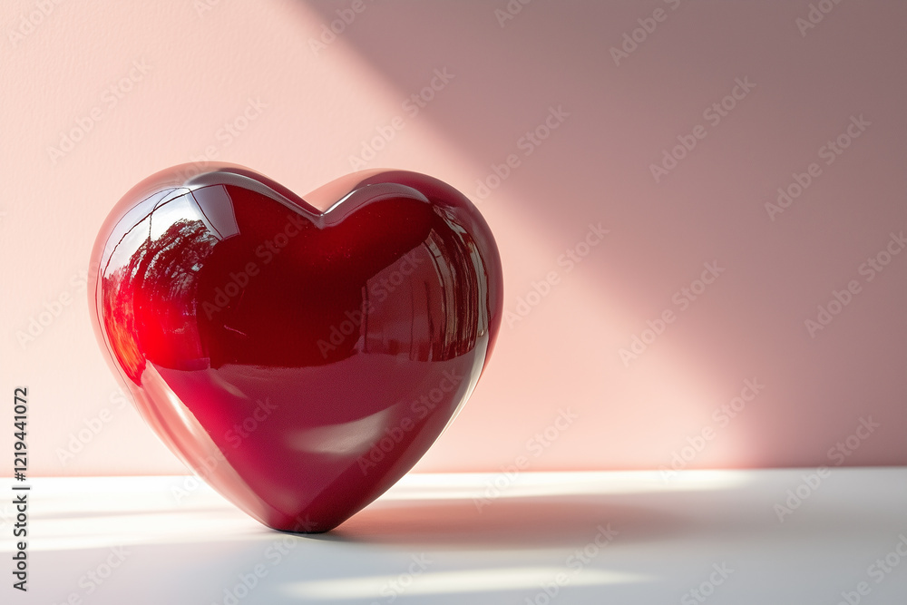 Red heart shaped glass on a solid background Red heart shaped glass on a solid background