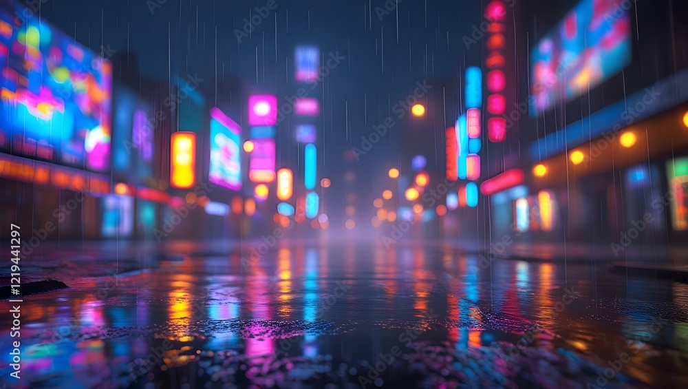 Blurred lights in a city street with soft reflections on wet pavement
Blurred lights in a city street with soft reflections on wet pavement