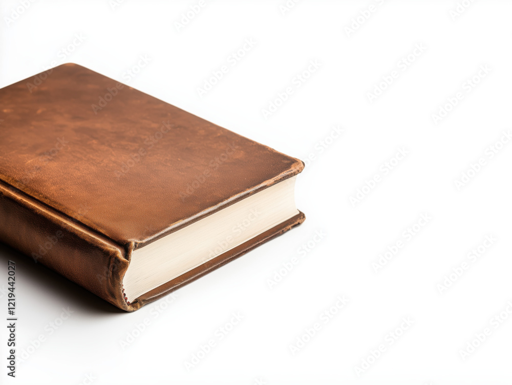 Leather-Bound Book on White Background: Classic Literature and Timeless Elegance Leather-Bound Book on White Background: Classic Literature and Timeless Elegance