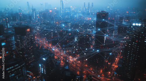 Wallpaper Mural Smart digital Innovation city with connection network reciprocity over the twilight cityscape. of future smart wireless digital city and social media networking systems that connects people with city
 Torontodigital.ca