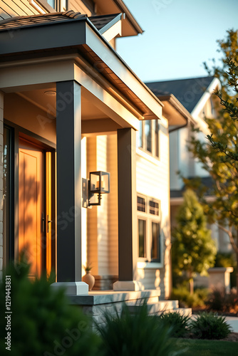 Wallpaper Mural Luxury Home Exterior: Modern Architectural Design, Evening Sunlight, and Landscaped Garden Torontodigital.ca