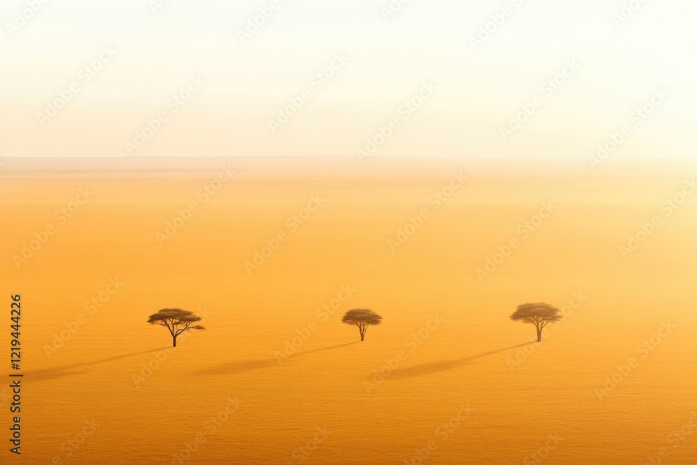 Fototapeta premium Golden horizon showcases distant trees casting long shadows in s