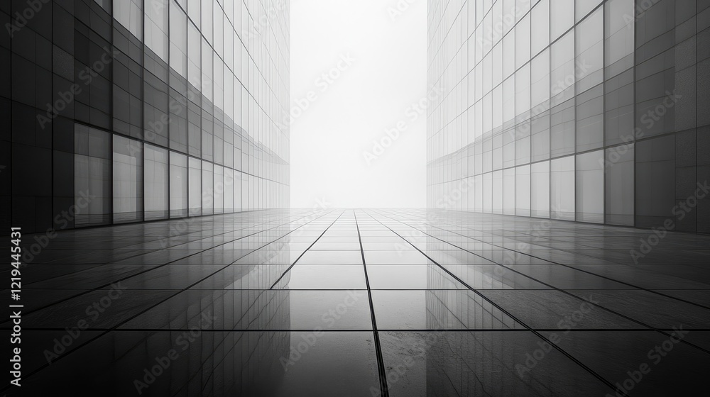 Obraz premium A vertical perspective view of a modern glass skyscraper, showcasing its sleek, reflective facade.