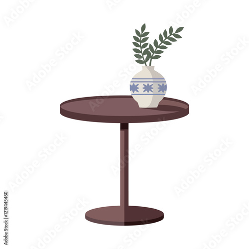 Round side table with hanging plant vector illustration isometric on white background
