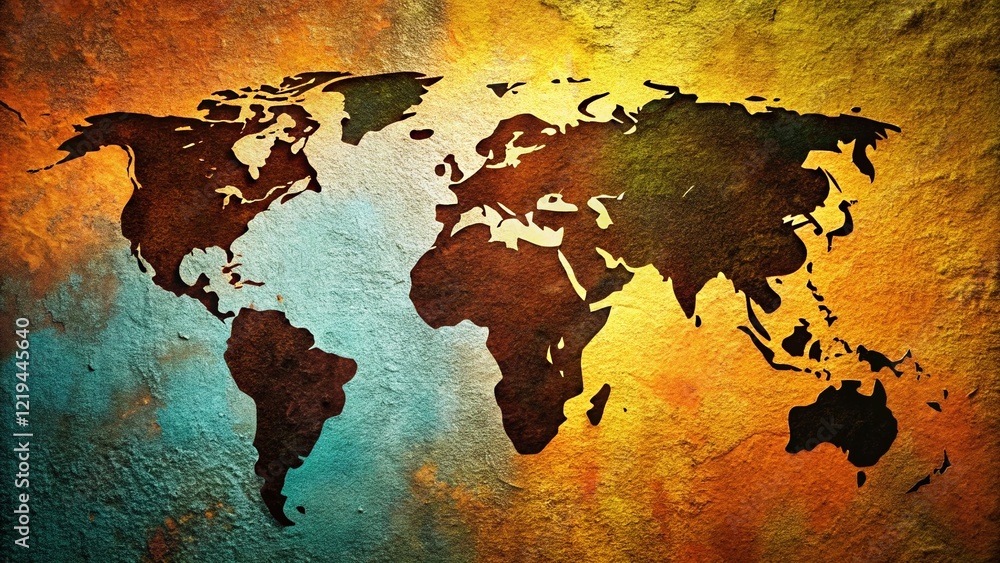 Fototapeta premium Silhouette World Map on Textured Background - Global Travel Concept Stock Photo