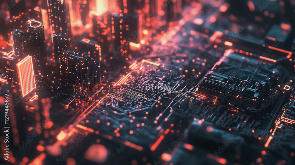 Obraz premium Smart digital Innovation city with connection network reciprocity over the twilight cityscape. of future smart wireless digital city and social media networking systems that connects people with city 