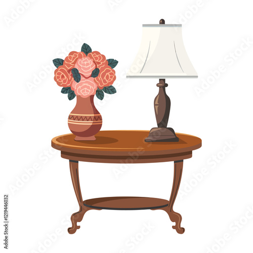 Round side table with hanging plant vector illustration isometric on white background
