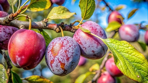 Silver Leaf Disease on Plum Tree Branch - Close Up Food Photography