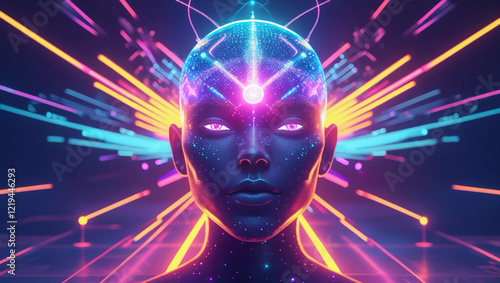 Wallpaper Mural Virtual Mind Glow, Digital Art with RGB Gradient, Transcendent Light Patterns, Vivid Virtual Representation, Radiant Energy Artwork, Intricate Pixel Design, Otherworldly Digital Masterpiece, Clear Can Torontodigital.ca