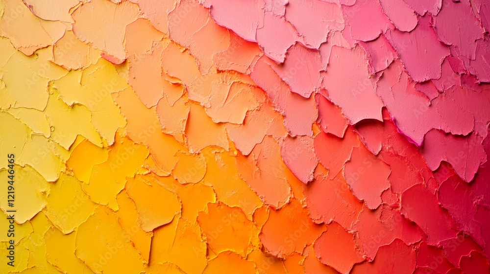 A painting of a colorful, textured wall with a yellow and orange background A painting of a colorful, textured wall with a yellow and orange background