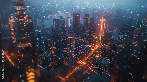 Wallpaper Mural Smart digital Innovation city with connection network reciprocity over the twilight cityscape. of future smart wireless digital city and social media networking systems that connects people with city
 Torontodigital.ca