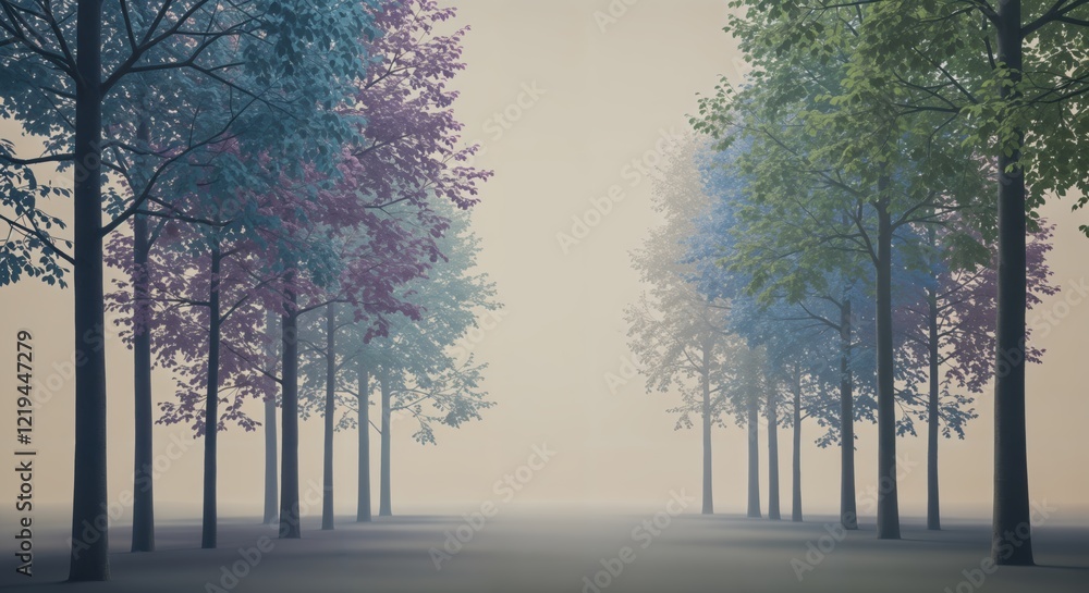 custom made wallpaper toronto digitalSerene misty forest path with vibrant trees in soft pastel colors
