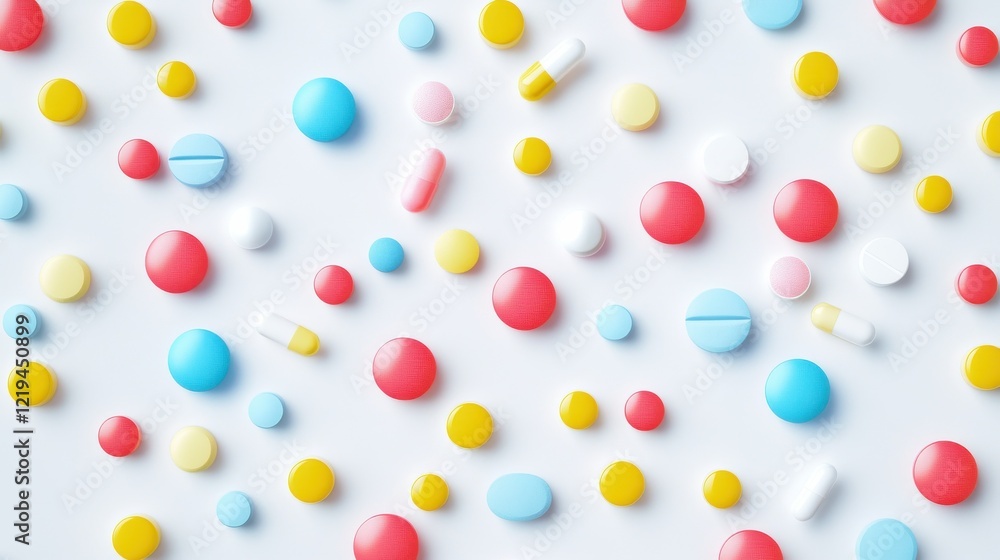 Visual presentation of medicines with colorful pills on a white background. Visual presentation of medicines with colorful pills on a white background.