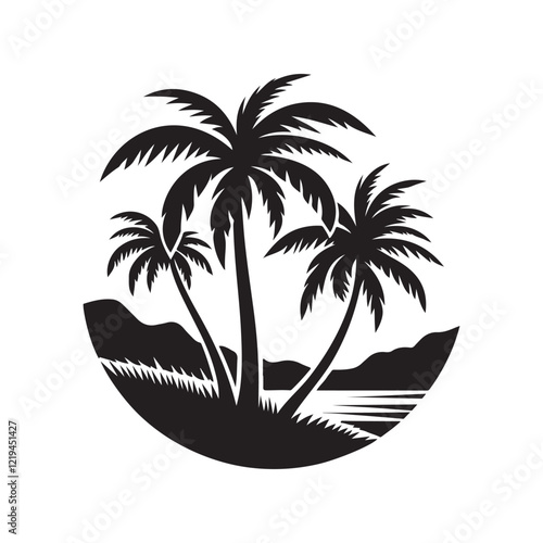 Palm tree swaying in the breeze silhouette vector clipart  illustration black color design