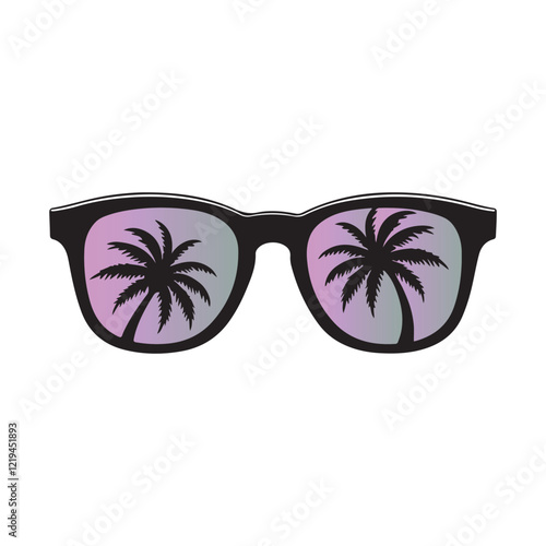 Sunglasses with palm tree reflection silhouette vector clipart  illustration 