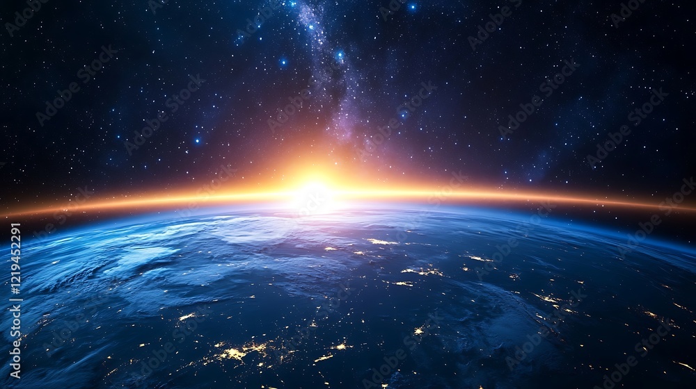 Fototapeta premium Sunrise Earth from Space: A Breathtaking View of Our Planet