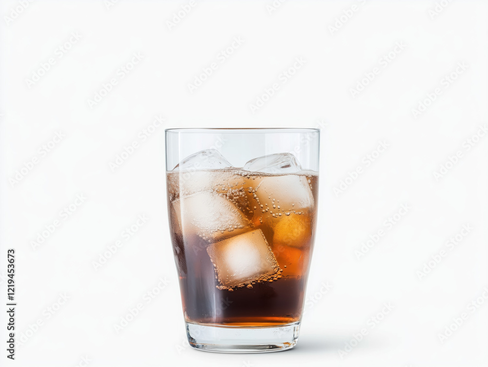 Chilled Glass of Cola with Ice Cubes on a White Background Chilled Glass of Cola with Ice Cubes on a White Background