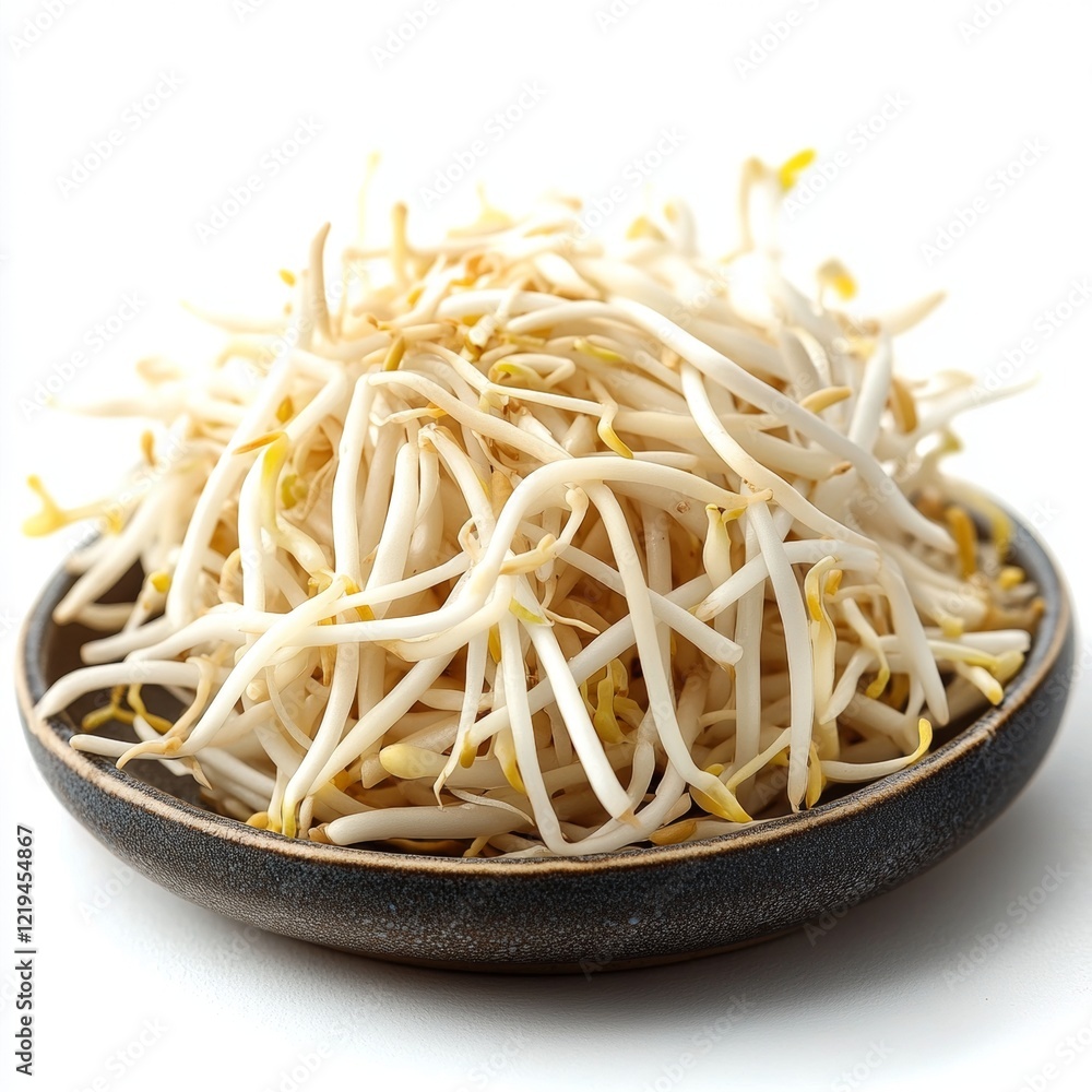 Fresh and vibrant bean sprouts with microgreens served in a rustic bowl on white background 6 Fresh and vibrant bean sprouts with microgreens served in a rustic bowl on white background 6