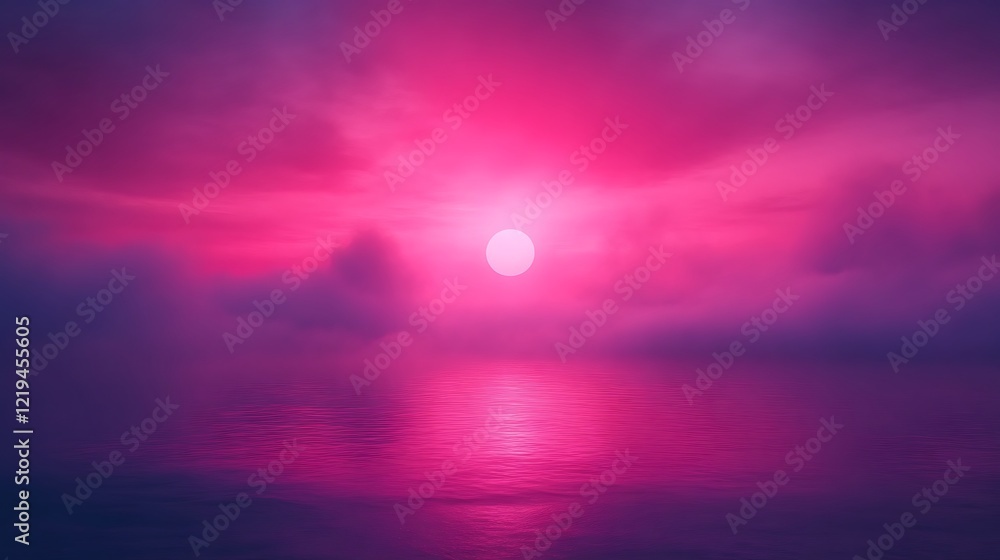 Pink Sunset Over Calm Ocean Waterscape