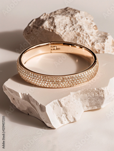 Rose Gold Diamond Bangle on Textured Stone