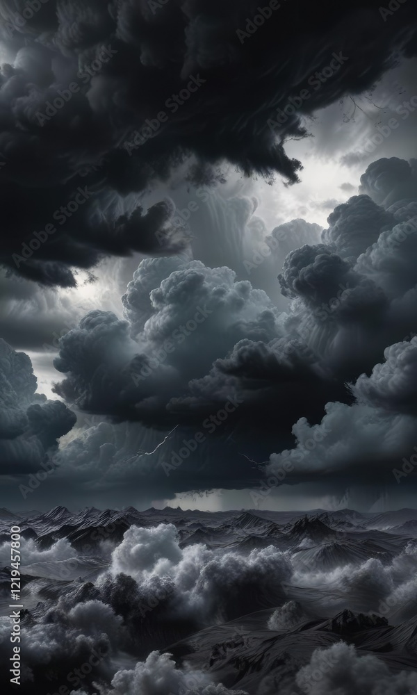 Fototapeta premium Dramatic storm clouds with shades of dark gray and black, suggesting intense turbulence and instability , intense, atmospheric, unstable