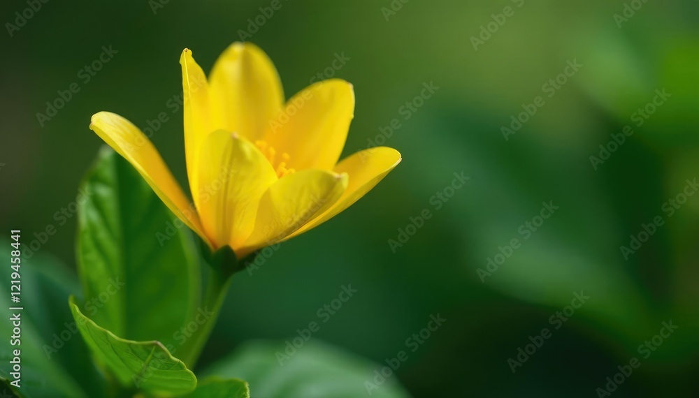 Fototapeta premium Delicate yellow petals unfurl on a slender stem, solitary, flowers, bloom