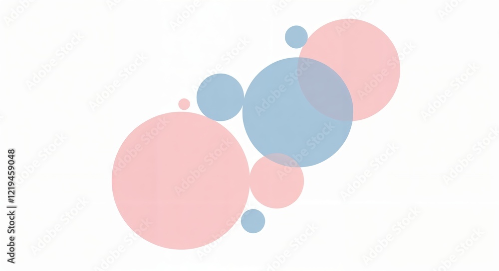 Geometric abstract circles in pastel pink and blue on white background Geometric abstract circles in pastel pink and blue on white background