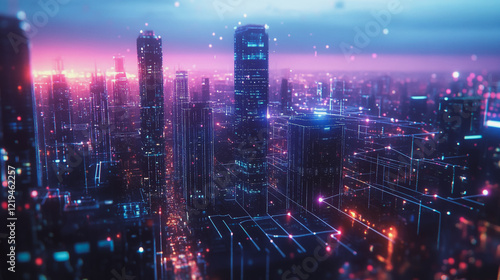 Wallpaper Mural Smart digital Innovation city with connection network reciprocity over the twilight cityscape. of future smart wireless digital city and social media networking systems that connects people with city
 Torontodigital.ca