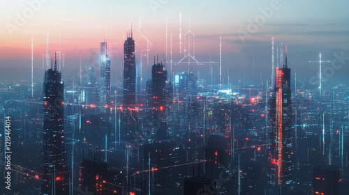 Wallpaper Mural Smart digital Innovation city with connection network reciprocity over the twilight cityscape. of future smart wireless digital city and social media networking systems that connects people with city
 Torontodigital.ca