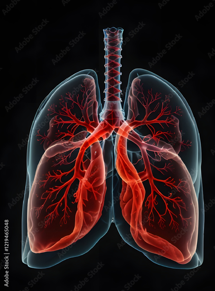 X-ray technology graphic of human lungs on black background. X-ray technology graphic of human lungs on black background.
