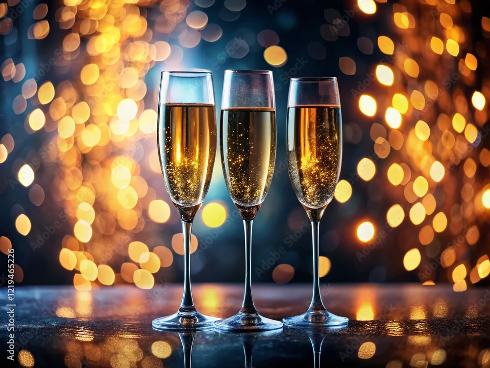 Sparkling Celebration: Champagne Bottle and Flutes in Low Light Sparkling Celebration: Champagne Bottle and Flutes in Low Light