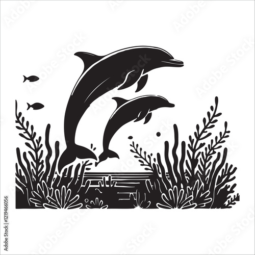 dolphin fish silhouette icon on white background