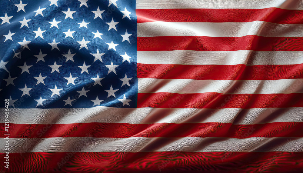 Obraz premium Waving USA Flag Ripples in the Breeze Under a Bright Blue Sky on a Sunny Day