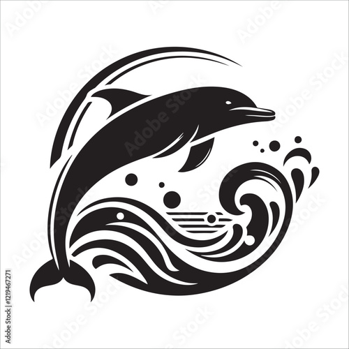 dolphin fish silhouette icon on white background