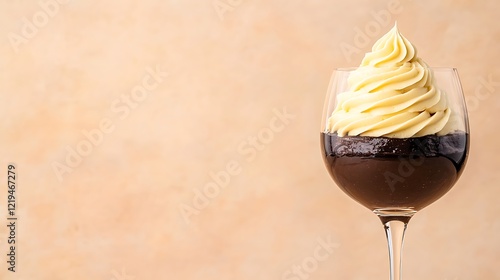 Delicious layers of mousse and ganache in clear glass cup culinary delight gourmet dessert elegant presentation photo