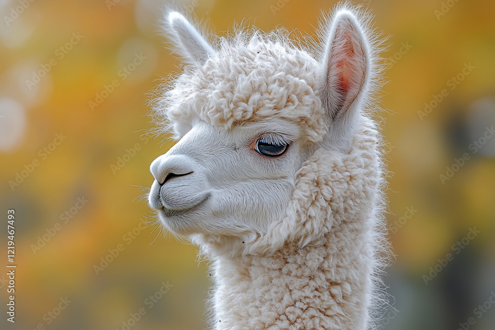 Obraz premium White Alpaca Portrait Against Autumn Background