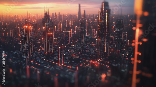 Wallpaper Mural Smart digital Innovation city with connection network reciprocity over the twilight cityscape. of future smart wireless digital city and social media networking systems that connects people with city
 Torontodigital.ca