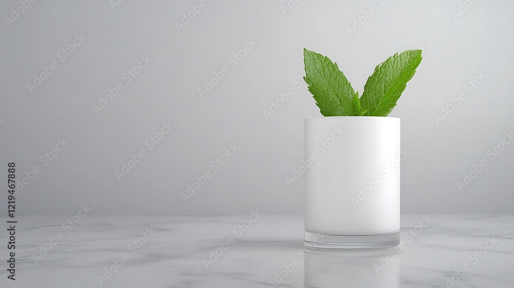 Minimalist mousse display on marble table with fresh mint leaves warm light elegant setting culinary art Minimalist mousse display on marble table with fresh mint leaves warm light elegant setting culinary art