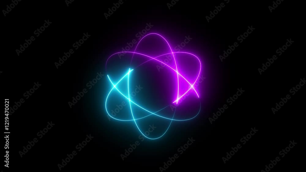 custom made wallpaper toronto digitalNeon shine atom icon animation on background. Technology icon animation by cyan purple color neon on black background. modern tech field, Science fiction scene, electronic atomic technology.