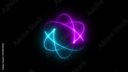 Wallpaper Mural Neon shine atom icon animation on background. Technology icon animation by cyan purple color neon on black background. modern tech field, Science fiction scene, electronic atomic technology. Torontodigital.ca
