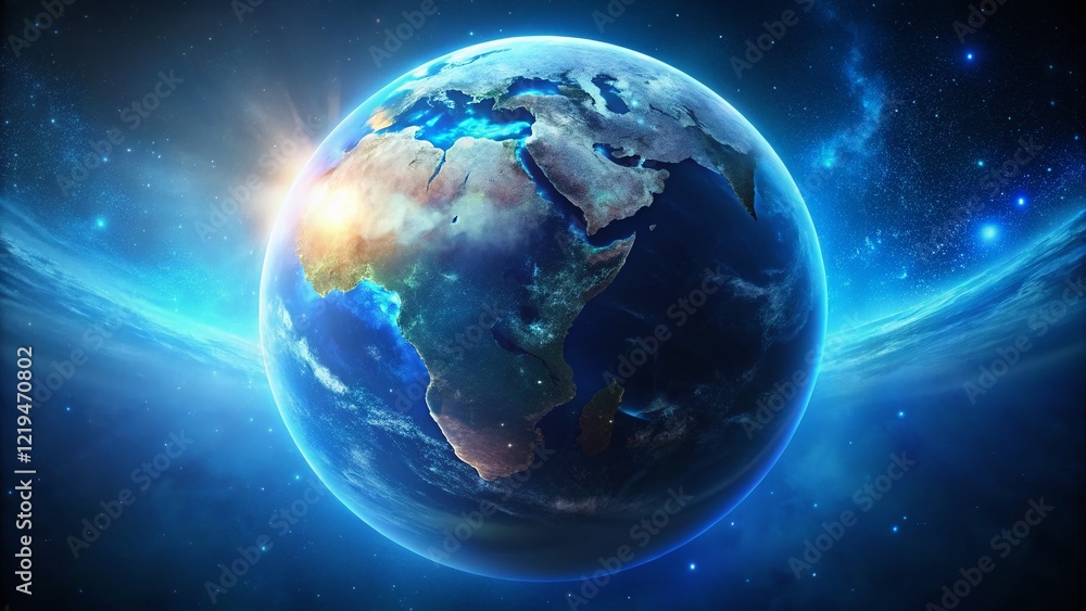 Naklejka premium Spinning Earth Globe, Blue Planet Rotating, 3D Animation, World Map, Global Background