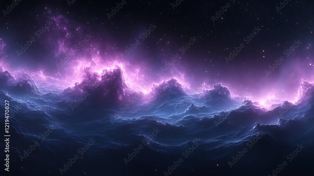 Obraz premium Celestial Waves Under a Starry Purple Sky