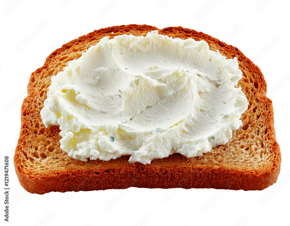 slice of bread with cream cheese isolated on white