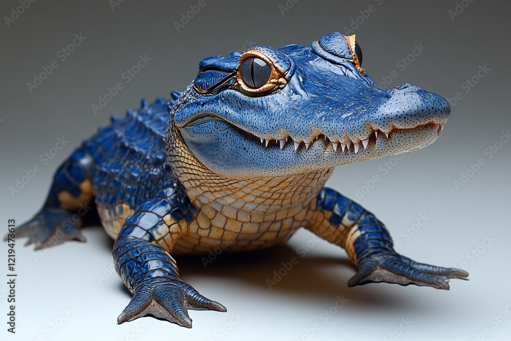 Fototapeta premium A vibrant blue alligator basking in the sun