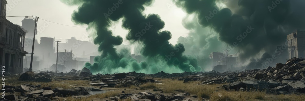 Dark green smoke billows in an abandoned area, abstract green smoke, foreboding mood Dark green smoke billows in an abandoned area, abstract green smoke, foreboding mood