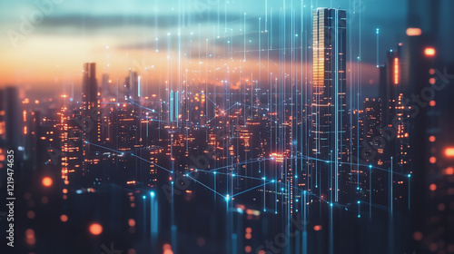 Wallpaper Mural Smart digital Innovation city with connection network reciprocity over the twilight cityscape. of future smart wireless digital city and social media networking systems that connects people with city
 Torontodigital.ca