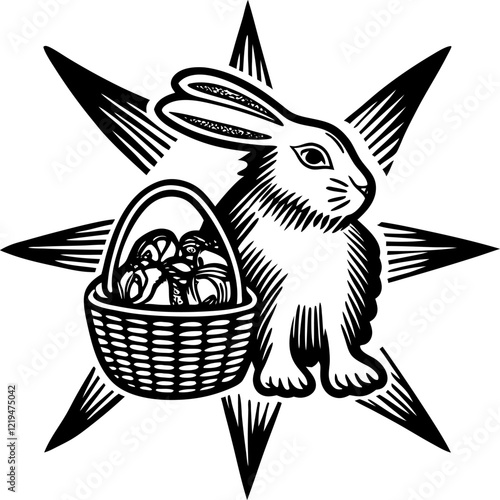 illustration of rabbit and eggs easter day silhouette vector line art