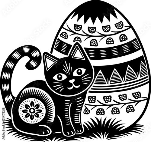 illustration of cats and eggs easter day vector silhouette