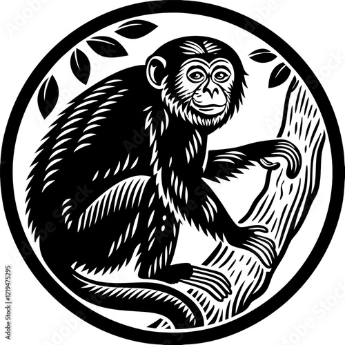 illustration of a monkey in a tree silhouette