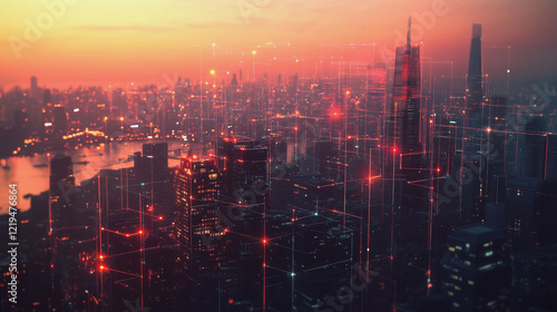 Wallpaper Mural Smart digital Innovation city with connection network reciprocity over the twilight cityscape. of future smart wireless digital city and social media networking systems that connects people with city
 Torontodigital.ca